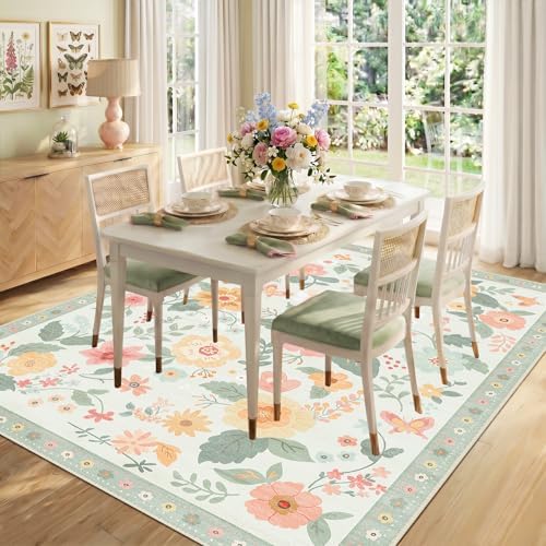 RELEANY Floral Washable 6x9 Area Rugs Beige/Green - Image 6
