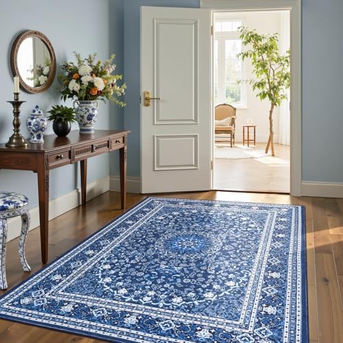 6x9 Area Rugs for Living Room, Washable Non-Slip Rug, Oriental Dark Blue - Image 5