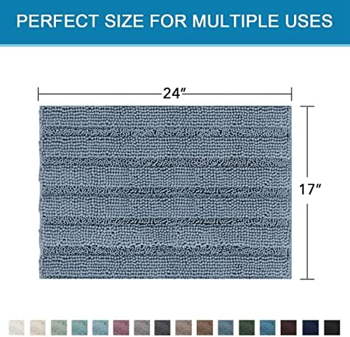 H.VERSAILTEX Bath Rug Non Slip Chenille Striped 17" x 24" Absorbent Soft Shaggy Washable Dry Fast Bath Mat - Stone Blue - Image 2
