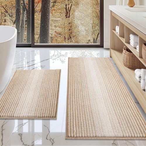 BSICPRO Bathroom Rugs Sets 2 Piece, Non Slip Boho Bath Mats, Beige by BSICPRO