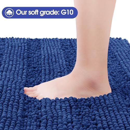 ACCUMTEK Striped Denim Blue Toilet Bathroom Rug Mat 24" x 20" Contour Rug Ultra Soft, Non Slip Chenille Bath Rugs, Absorbent Plush Shaggy Bath Mats for Bathroom, Bedroom, Kitchen, Shower, Tub - Image 3