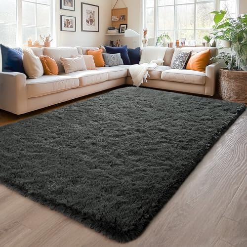 Chicrug Soft Area Rugs for Bedroom Living Room Plush Fluffy Rug 9x11 Feet, Shag Furry Area Rug Carpet Non Shedding for Nursery Children Kids Girls Room Home Decorative, Dark Grey - Image 5
