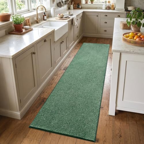 2x8 Green/White Runner Rug Washable Non-Slip for Kitchen Hallway Bathroom by Unknown