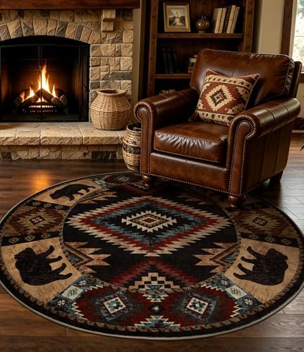 YIHOUSE Washable Western Cabin Round Rug, 4ft by YIHOUSE