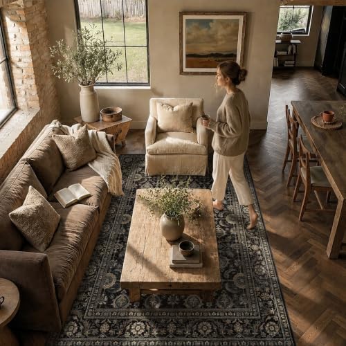 JOOJA 3x5 Black Gold Vintage Washable Area Rug Non Slip Indoor Entryway Rug - Image 7