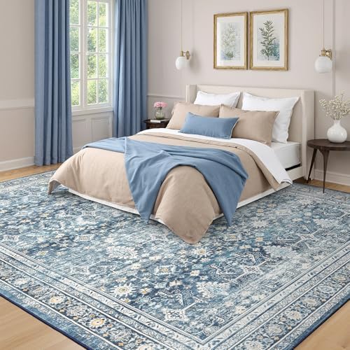 10x14 Area Rugs for Living Room, Washable Non-Slip Blue Large Carpet - Image 2