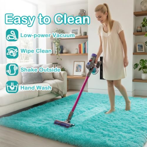 Fluffy Shag Teal Area Rugs for Bedroom 5x7 Fuzzy Shaggy Rug for Living Room - Image 6