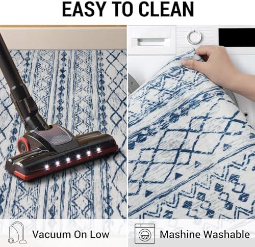 KUTA Vintage Boho Washable Rugs 3x5, Moroccan Entryway Rug Blue White - Image 5
