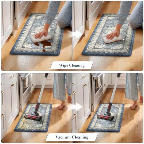 Collive Cushioned Anti Fatigue Kitchen Mats Boho Blue Kitchen Rugs, 20"x39" - Image 5