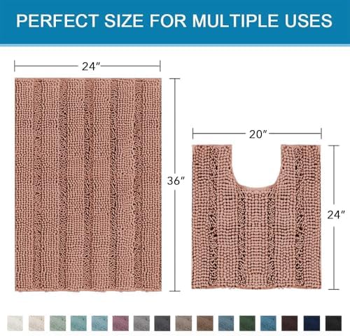 H.VERSAILTEX Bathroom Rugs Bath Rug Set 2 Piece Bathroom Contour Rug Toilet Mat Non Slip Contour Bath Rug Ultra Thick Water Absorbent Striped Bath Mats Washable(36" x 24" Plus 20" x 24" U, Muted Clay) - Image 2