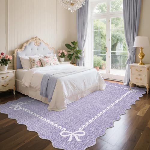 GarveeHome Scalloped Bow Rug 5x7 Washable Purple Rugs for Girls Bedroom - Image 3