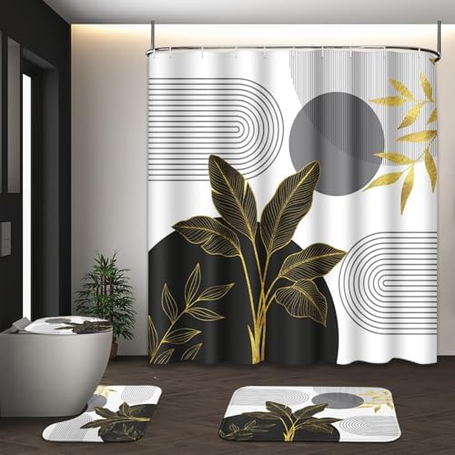 Bathroom Sets with Shower Curtain and Rugs, Set of 4, Boho Mid by Tayney