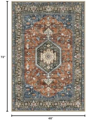 KUTA Area Rug 4x6 Living Room Washable Rugs Vintage Tribal Brick Red - Image 2