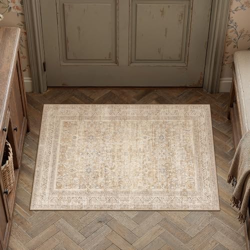 2x3 Beige Neutral Retro Area Rug by WondRg