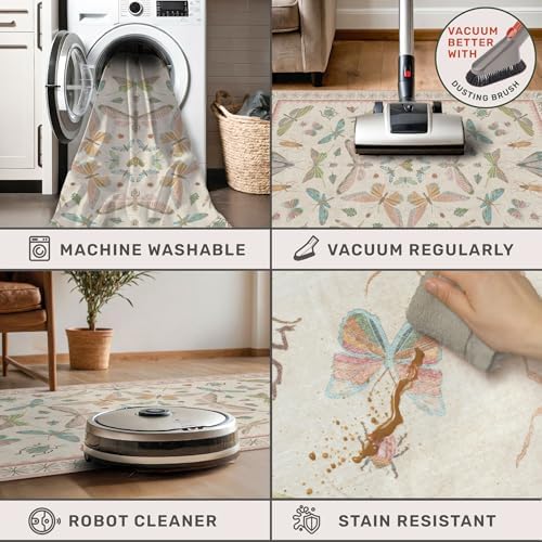 Hazo Haus Butterfly Area Rugs 5x7 for Baby Nursery, Cute Light Pink Rugs for Bedroom Girls, Living Room, Kids Room Playroom Reading Corner, Washable Ultra Soft Stain Resistant Floral Floor Decor - Image 4