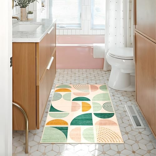 MUJOO Green Small Rug Washable,Boho Area Rugs Non Slip Modern Abstract - Image 2