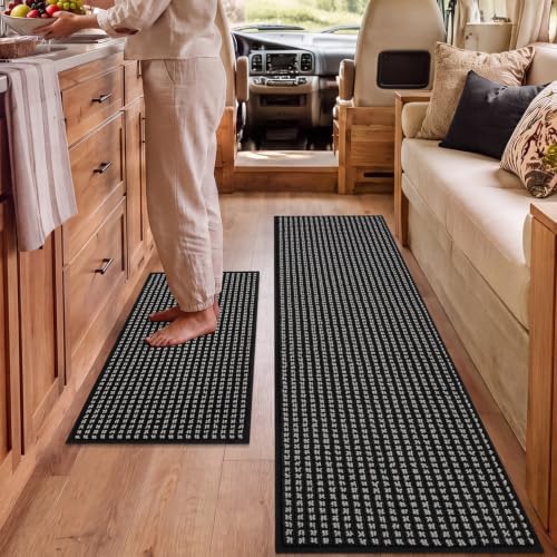 hicorfe Waffle Kitchen Runner Rugs Set of 2,Non Slip Kitchen Mats for Floor by Hicorfe