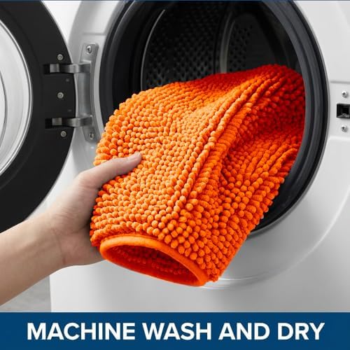 Bathroom Rugs Sets 2 Piece,Super Absorbent Chenille Bath Mats and U-Shaped Toilet Rug,Strong PVC Non Slip Backing,Microfiber Washable Dry Quickly Bath Mats for Bathroom(20"x32"+20"x20"U, Orange) - Image 6