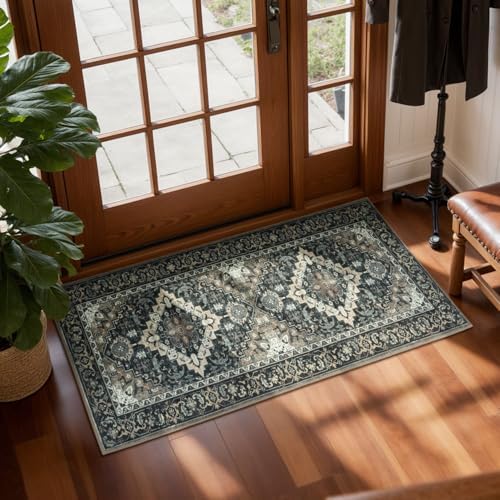 Lessymo 2 x 4 Entryway Rug, Washable Boho Indoor Outdoor Mat, Black Brown by Lessymo