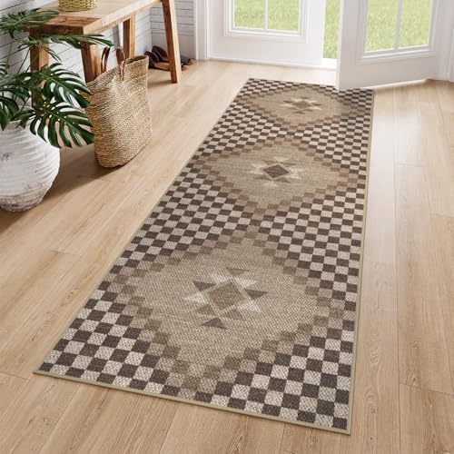LIVEBOX Washable Easy Jute Rug Runners 2x6 for Entryway, Non Skid Kitchen Runner Rugs for Indoor Outdoor Entrance, Checkered Brown Hallway Rug Runner for Laundry Room Bedroom by LIVEBOX