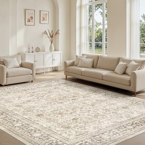 Area Rugs 9x12 Living Room: Washable Vintage Yellowish Brown Rug by ZUNTKON