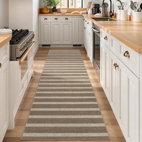 Lahome Striped Easy Jute Kitchen Runner Rug, 2x8 Washable Outdoor Rugs by Lahome