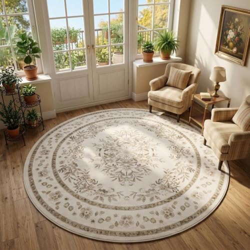 GarveeHome 4ft Round Rug for Nursery Vintage Floral Floor Carpets by GarveeHome