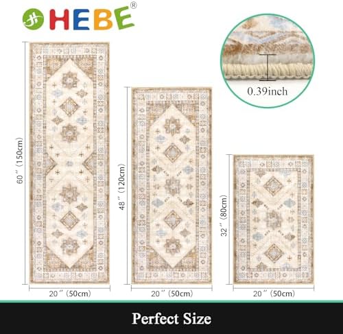 HEBE Boho Kitchen Rugs Set of 3, Non Slip Washable Kitchen Mats for Floor - Image 2