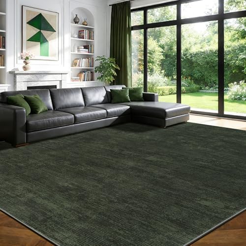 6x9 Washable Area Rug, Dark Green Solid Area Rugs for Living Room & Bedroom - Image 2