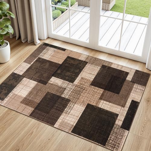 Washable 2x3 Entryway Rug, Throw Rugs with Rubber Backing, Chocolate by Ailyei