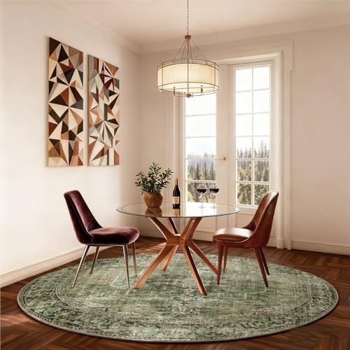 4x4 Round Bedroom Rug Washable: Living Room Rugs Stain Resistant Non Slip Low Pile Soft Small Area Rugs for Bedroom Kitchen Entryway Living Room Bedside Office Dorm Kids Room Entrance - Image 4