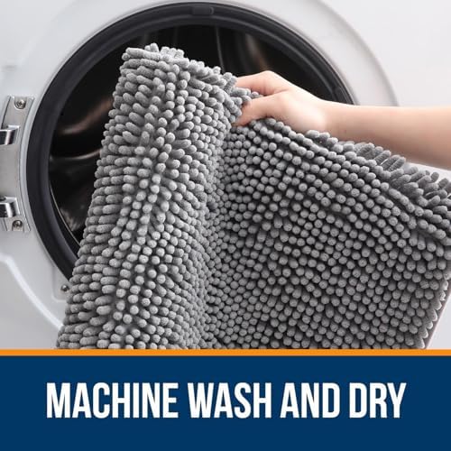 OLANLY Chenille Bathroom Rugs Sets 3 Piece, 59"x20"+24"x16"+24"x20", Grey - Image 4