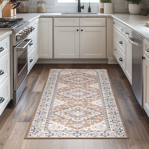 Lessymo 2 x 6 Runner Rug for Hallway, Washable Entryway Rugs, Brown Beige - Image 3
