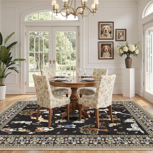 Black Floral Area Rug 8x10 for Living Room Bedroom - Image 5