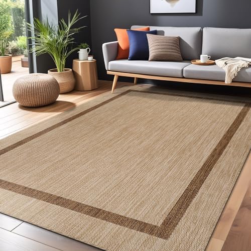 Luul Home Bordered Outdoor Rug 10x14 Washable Outside Carpet for Indoor Patio Porch Waterproof Easy Cleaning Non Shedding Area Rugs Jute Beige - Nut Brown 10 x 14 - Image 5