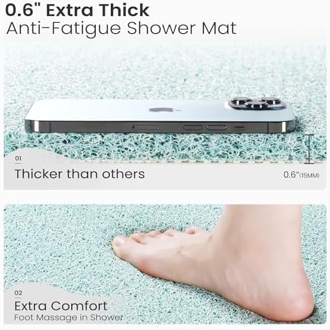 0.6" Extra Thick Non Slip Shower Mat, PVC Loofah Shower Mat with Drain, Quick Drying Bath Mat for Inside Shower, Bathtub Mats Foot Scrubber for Elderly, Bathroom, Kitchen, Wet Areas, 27x16 Inches - Image 2