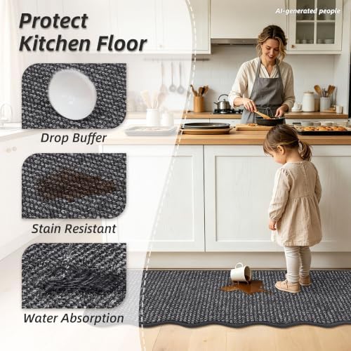 BEQHAUSE Kitchen Rugs Set of 2 Scalloped Edge, 17x30+17x48 in, Charcoal - Image 3