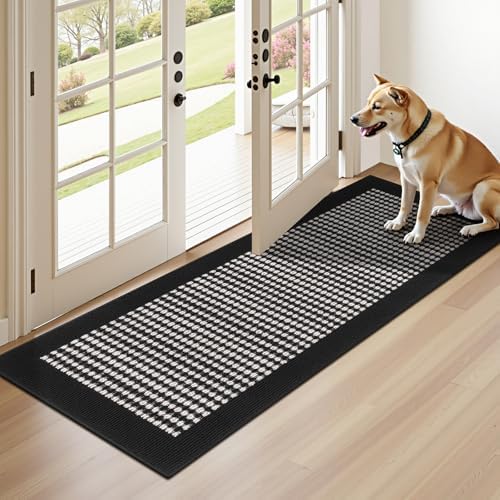 Ileading Laundry Room Runner Rug 2x5ft Non Slip Farmhouse Kitchen Floor Mats with Rubber Backing Machine Washable Indoor Doormat Low-Profile Carpet for Hallway Entryway(Black&White) by Ileading
