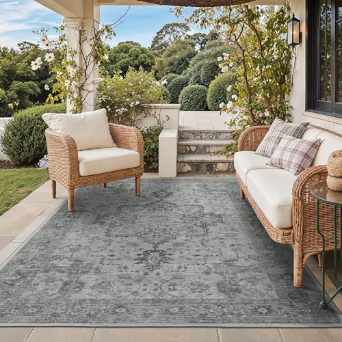 GENIMO Indoor Outdoor Rug, Washable for Patio and Deck, Silver Grey, 6x9 by GENIMO