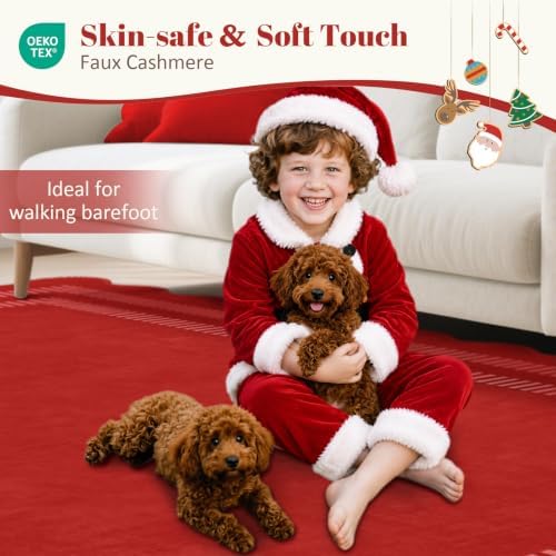 Washable 8x10 Christmas Area Rugs for Living Room, Solid Red Ultra-Thin Bedroom Rug Non-Slip Dining Room Rugs, Soft Scalloped Carpet for Nursery Kids Room Office - Image 6