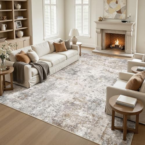 UERMEI 10x13 Area Rug Living Room Rugs Washable Neutral Brown Grey Carpet by UERMEI