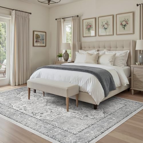cotiled Vintage Washable Area Rug 8x10 Non Slip Rugs for Living Room Grey - Image 5