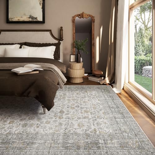 Machine Washable Rugs for Living Room: 6x9 Area Rugs for Bedroom Vintage Stain Resistant Non Slip Low Pile Soft Boho Carpet for Kitchen Dining Room Farmhouse Kids Room Nursery - Image 3