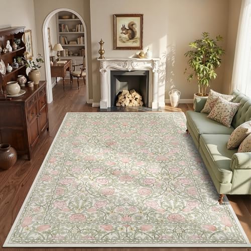 GarveeHome Pink Green Beige Floral 9x12 Area Rugs for Living Room Bedroom - Image 4
