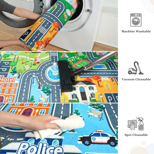Car Rug Play Mat for Kids Toy Cars, 8' x 10' City Road Town Track Area Rug - Image 5