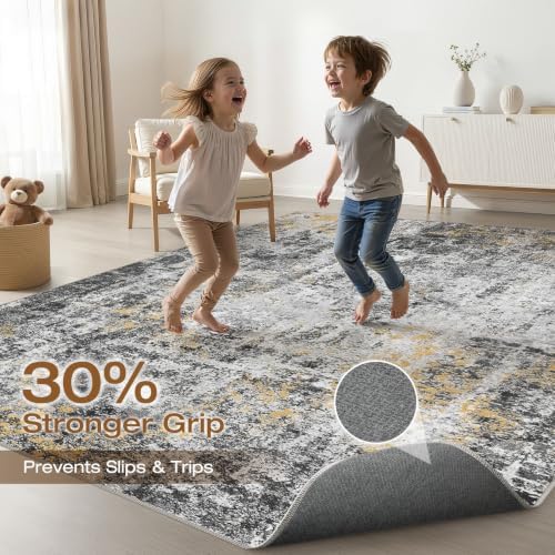 LOONGRUG 9x12 Area Rug Washable Neutral Modern Living Room Rug Black Gold - Image 3