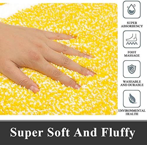 Pauwer 3 Piece Bathroom Rug Set, Non Slip Washable Bath Mat, Yellow - Image 4