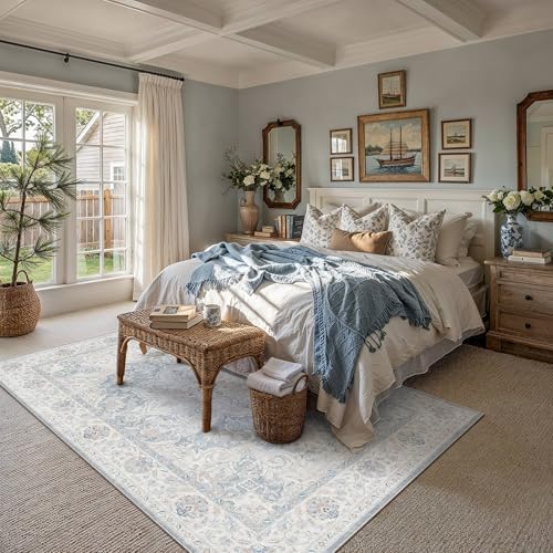 HUGEAR Blue 6x9 Washable Area Rugs Vintage Indoor Carpet by HUGEAR