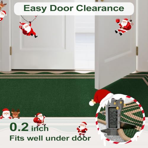 Easy Jute Green Christmas Front Door Mat, 2.6x4 Washable Entryway Rug Non Slip Small Kitchen Rug, Farmhouse Low Pile Floor Scalloped Rugs for Bathroom Porch Doorway - Image 5