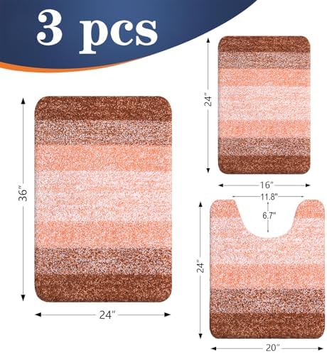 OLANLY Microfiber Bathroom Rugs Sets 3 Piece, Absorbent Bath Mats, Orange - Image 2